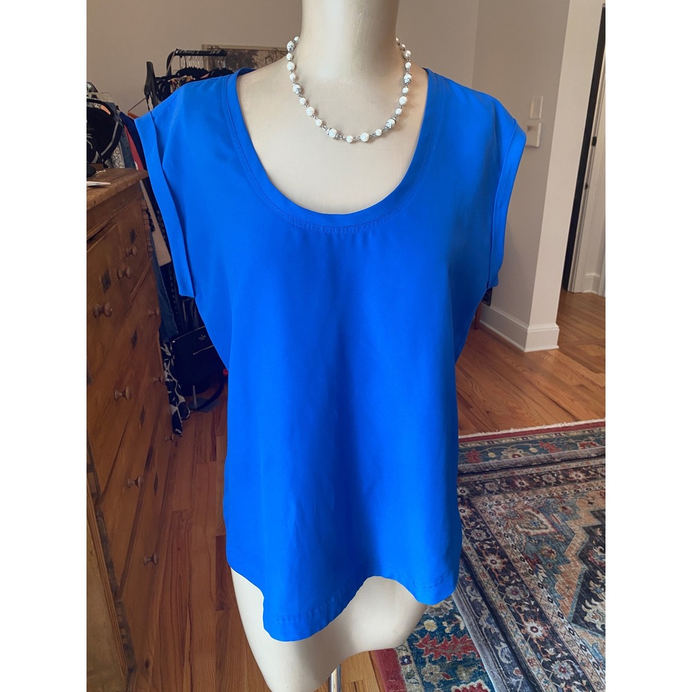 J.Crew Blue Scoop Neck Rolled Cap Sleeve Blouse Size 8